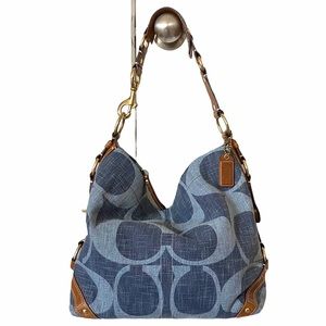Coach Carly Blue Denim Canvas Hobo Shoulder Bag L